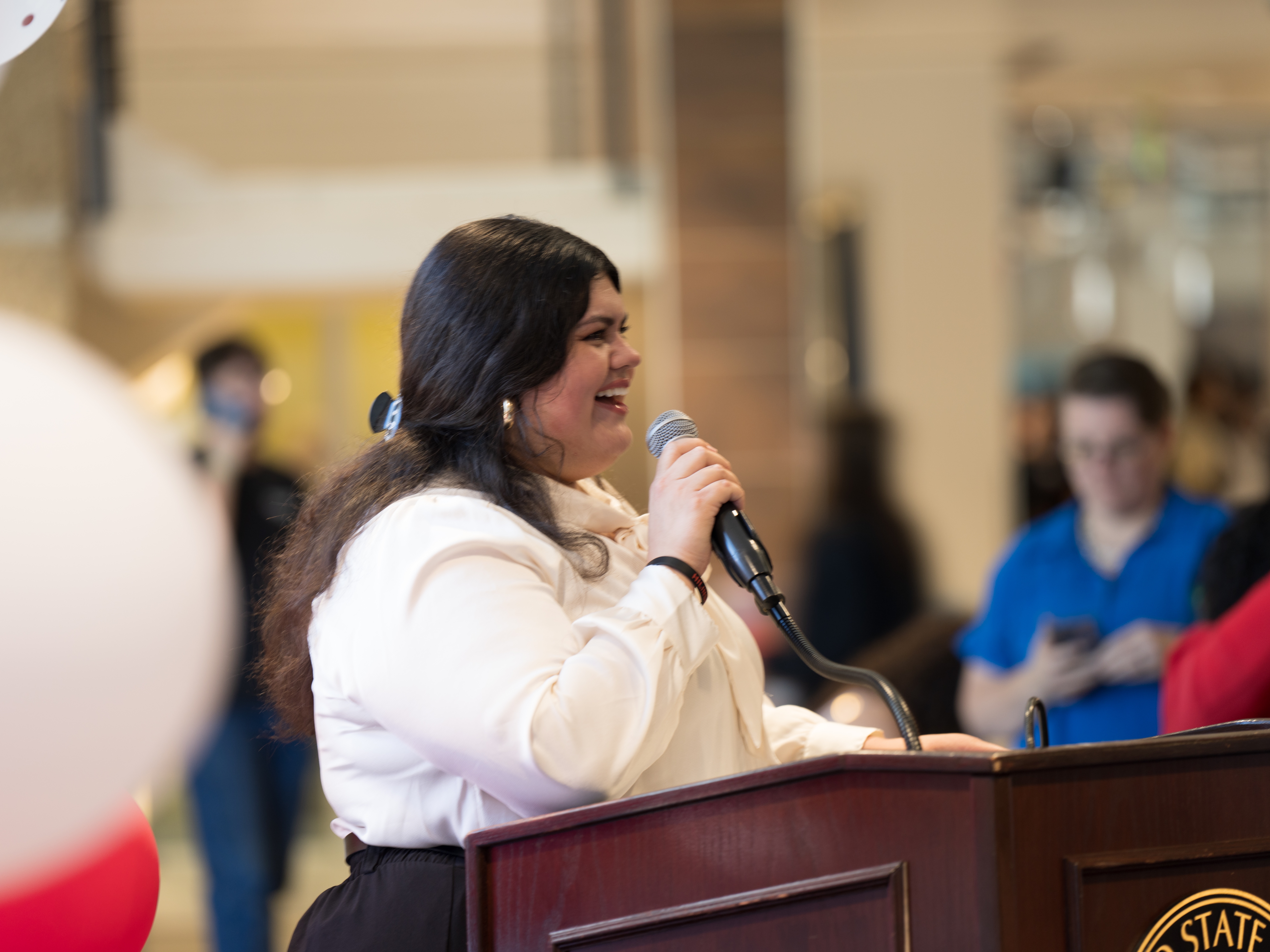 Precious Molina addresses the crowd during the Okanagan Charter signing ceremony.